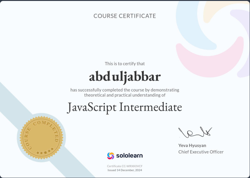 Javascript Intermediate Certificate